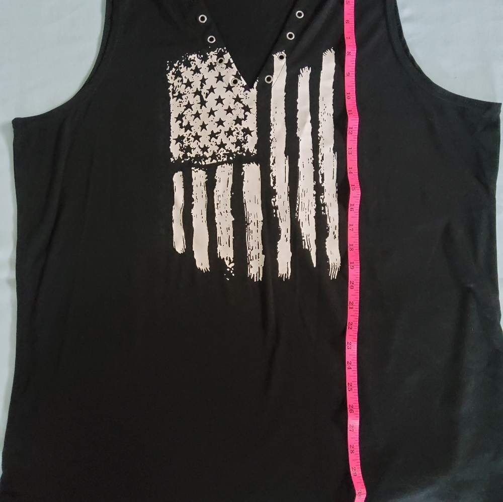 Black Tank Top with White Flag Graphic - Picture 2 of 6
